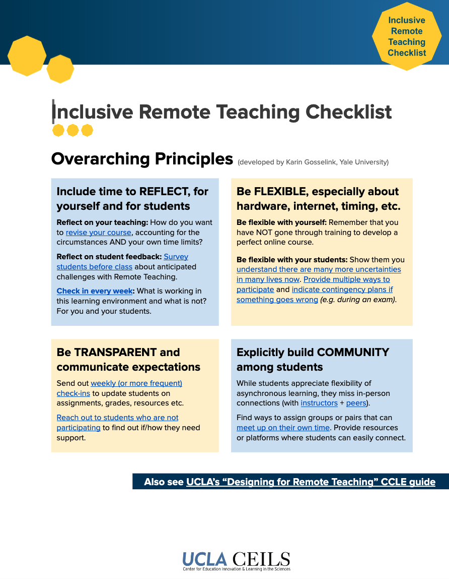 Screenshot of the first page of the Inclusive Remote Teaching Checklist