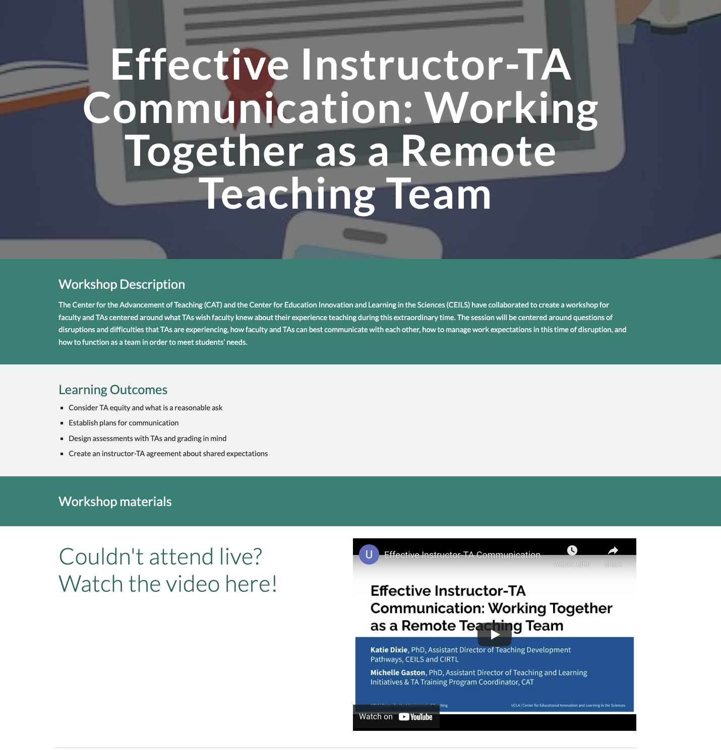 Screenshot of the website for effective instructor-TA communication