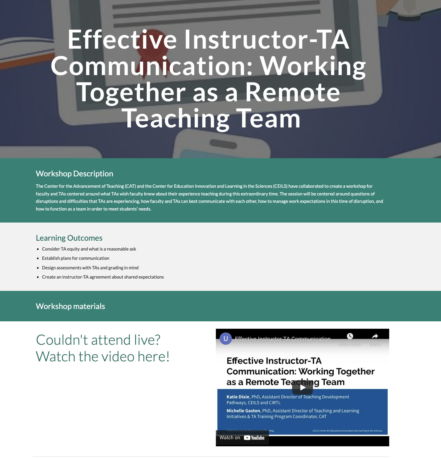 New TAs, Instructional Development