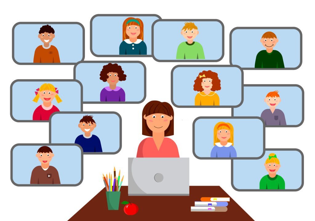 Internet class, teacher and children